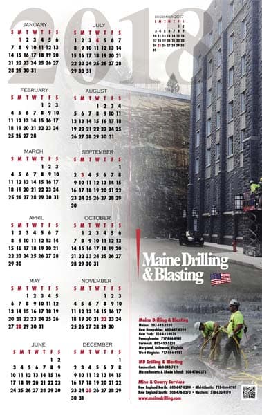 2018 Maine Drilling and Blasting Calendar