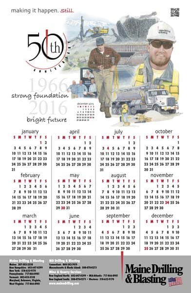 2016 Maine Drilling and Blasting Calendar