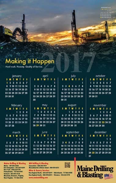 2017 Maine Drilling and Blasting Calendar