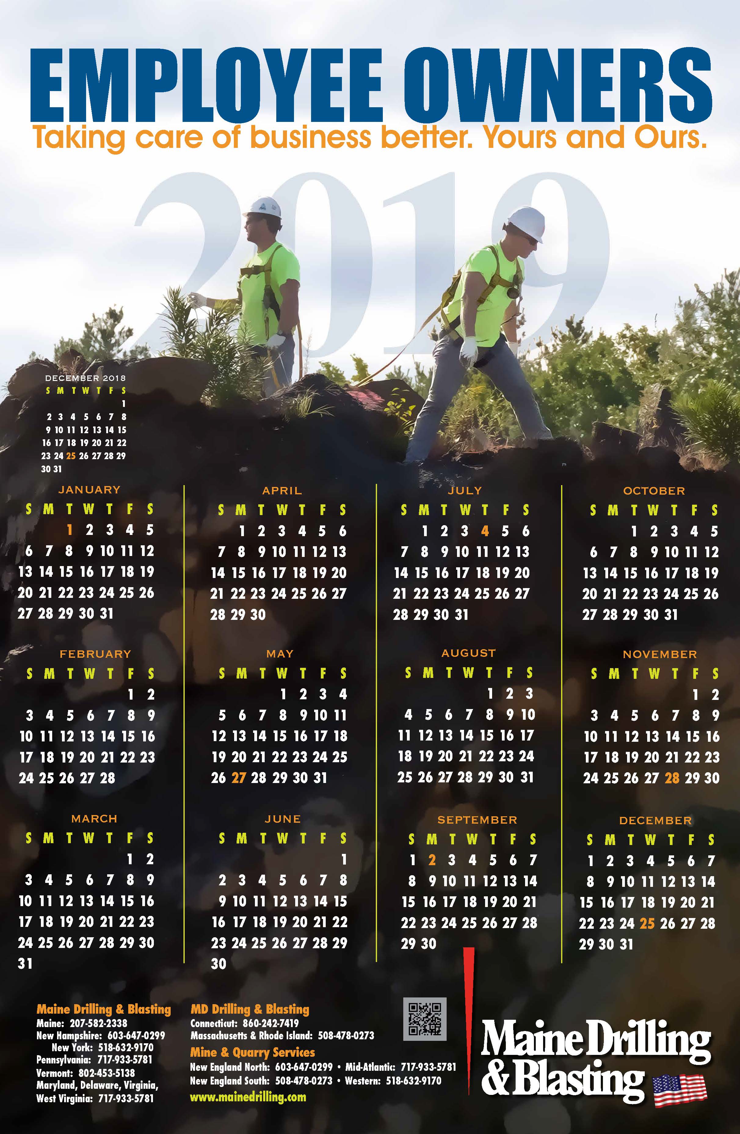 2019 Maine Drilling and Blasting Calendar